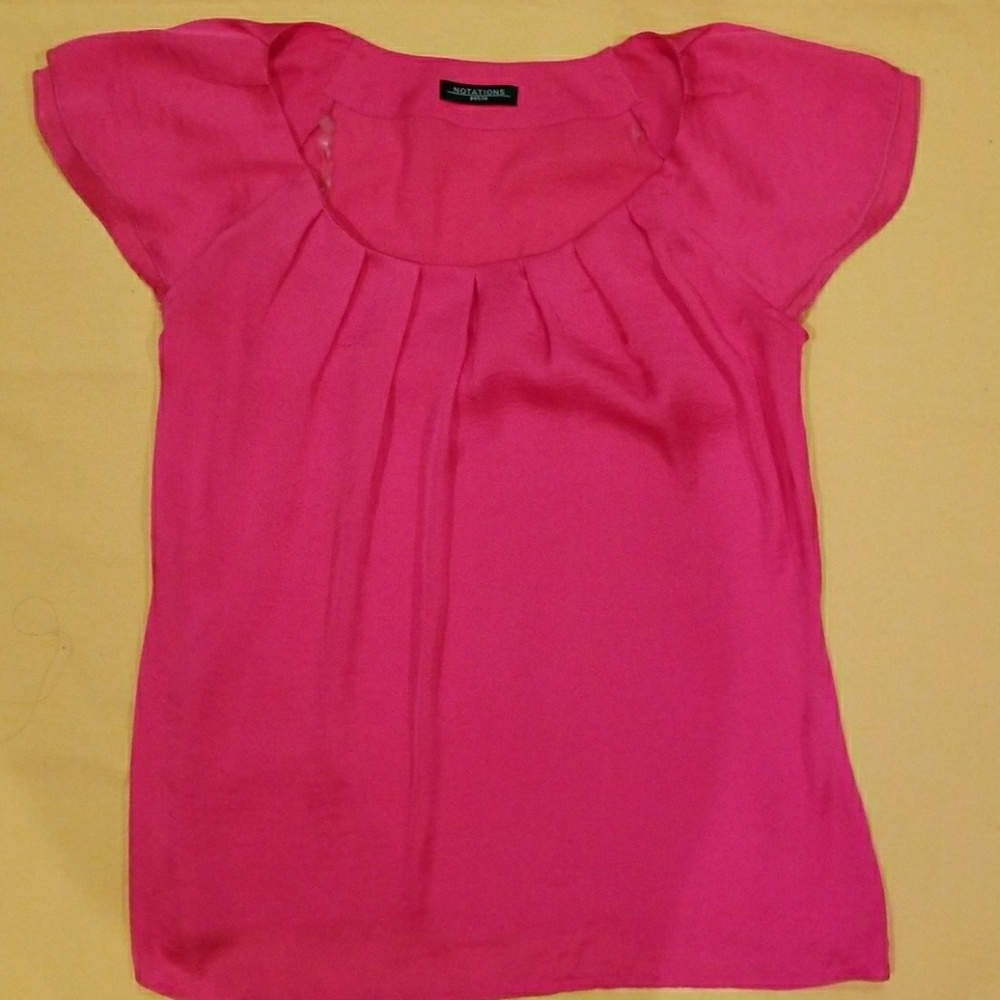 Petite Scoop neck pink top with ruffle cap sleeves